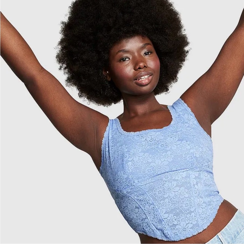 PINK Victoria's Secret Light Blue Cinched Corset Top